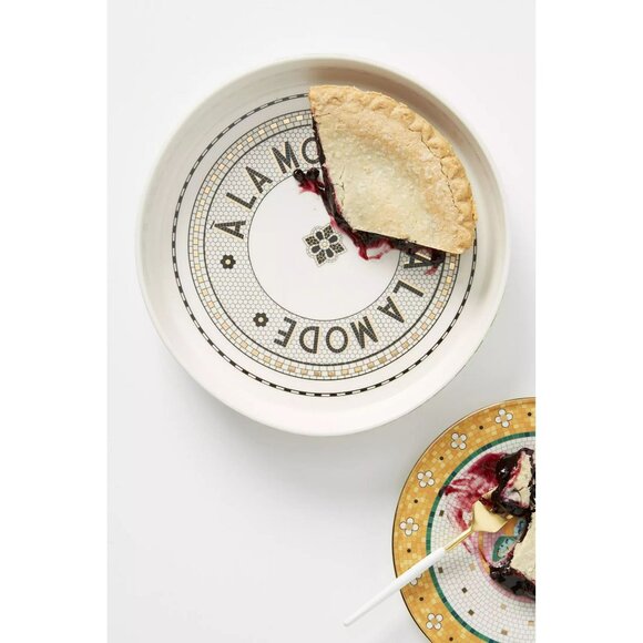 Anthropologie Bistro Tile Pie Dish Quiche Baking Pan Stoneware 1920s French Art - Picture 9 of 12